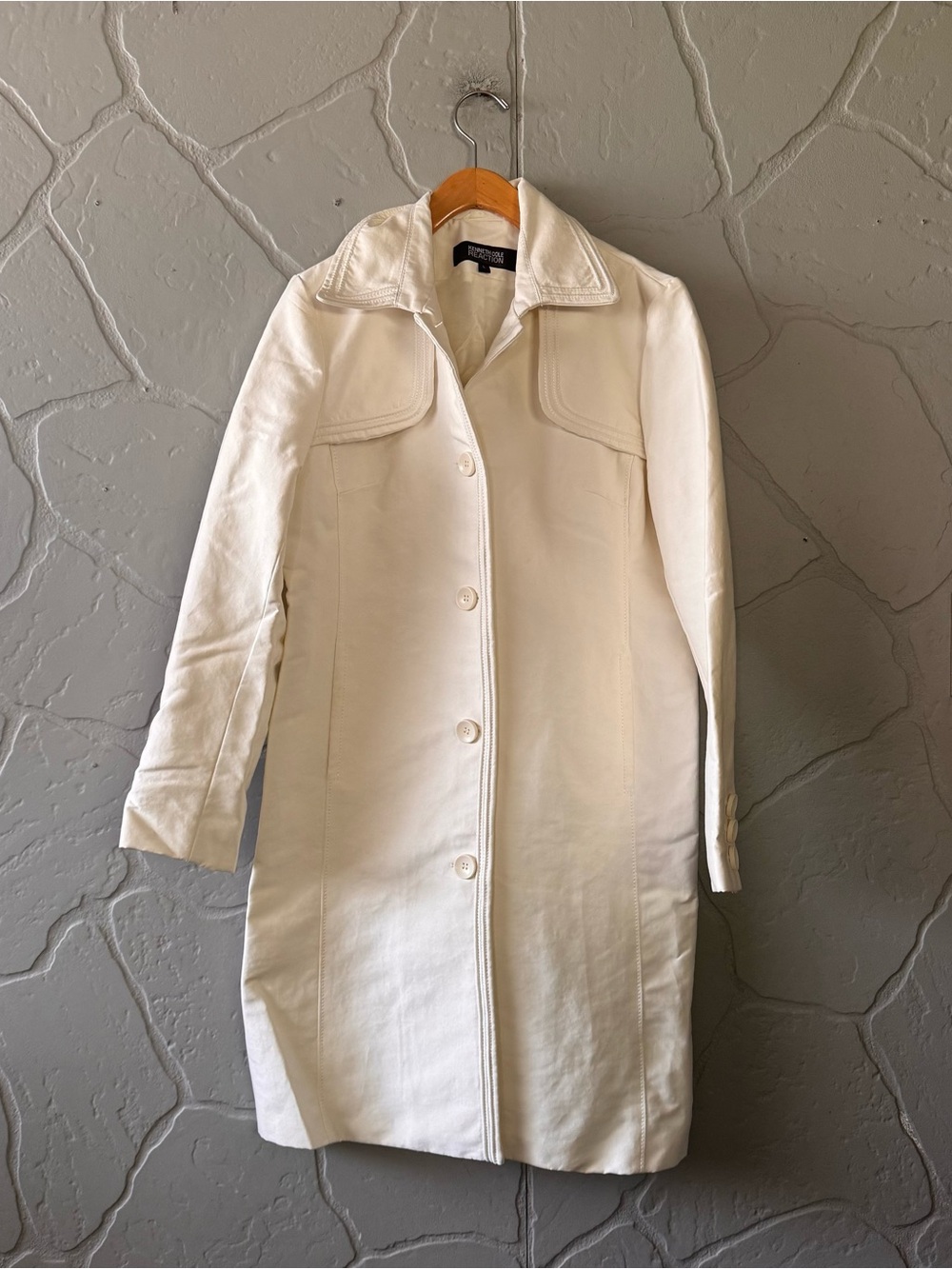 Kenneth Cole Reaction Trench Coat Large Ivory Cream Tailored Long Jacket